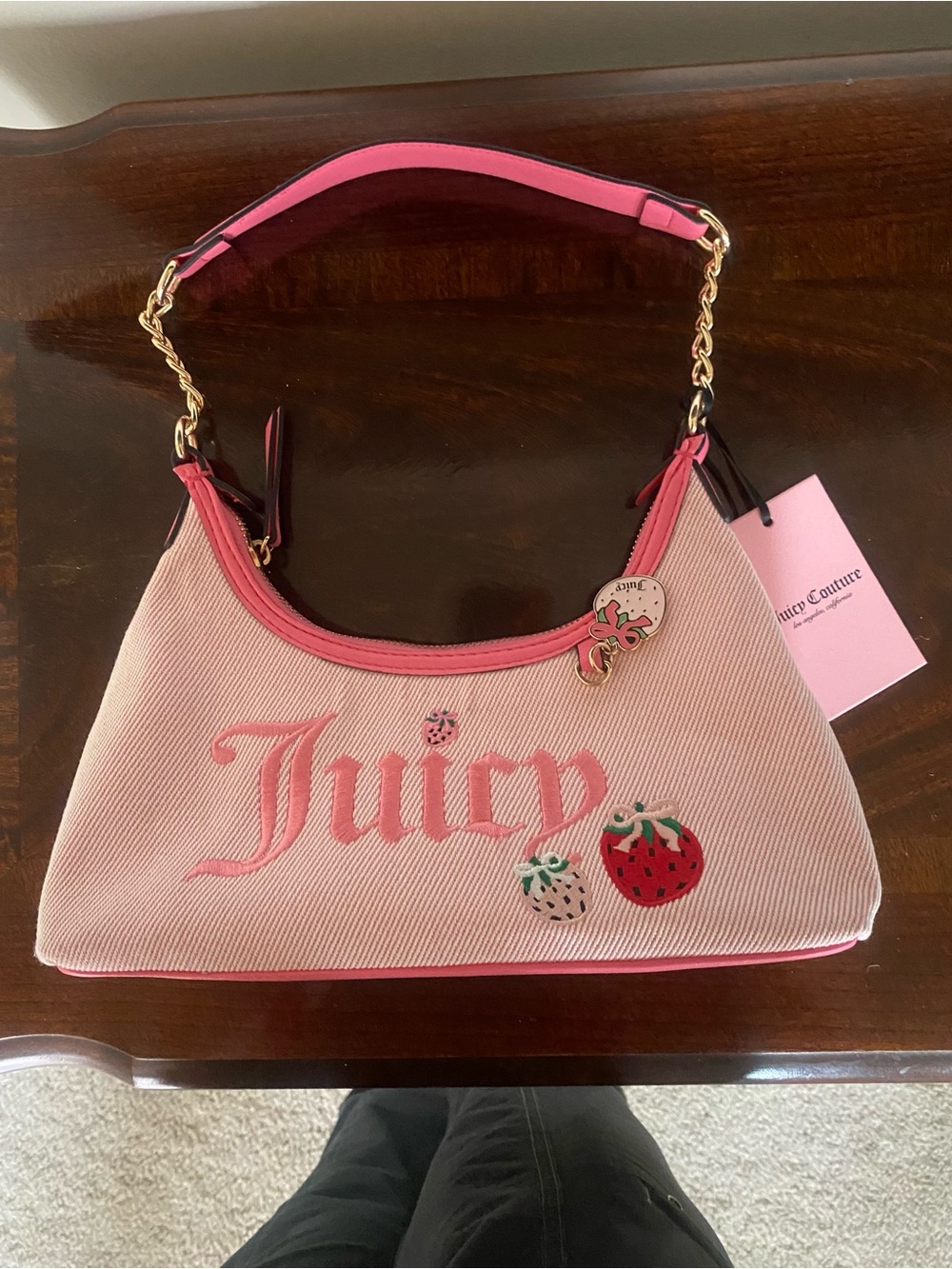 Juicy Couture Light‎ Pink Embroidered Strawberry Shoulder Bag - Picture 10 of 13